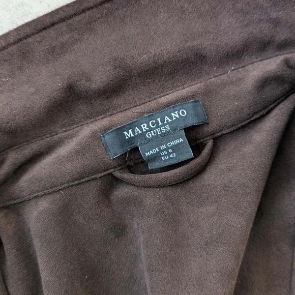 Marciano Faux Suede Button Front Dress Chocolate Brown Ruched Waist Size 6 - Picture 5 of 13